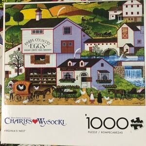 Charles Wysocki 1000 piece puzzle “Virginia’s nest” complete w poster chickens
